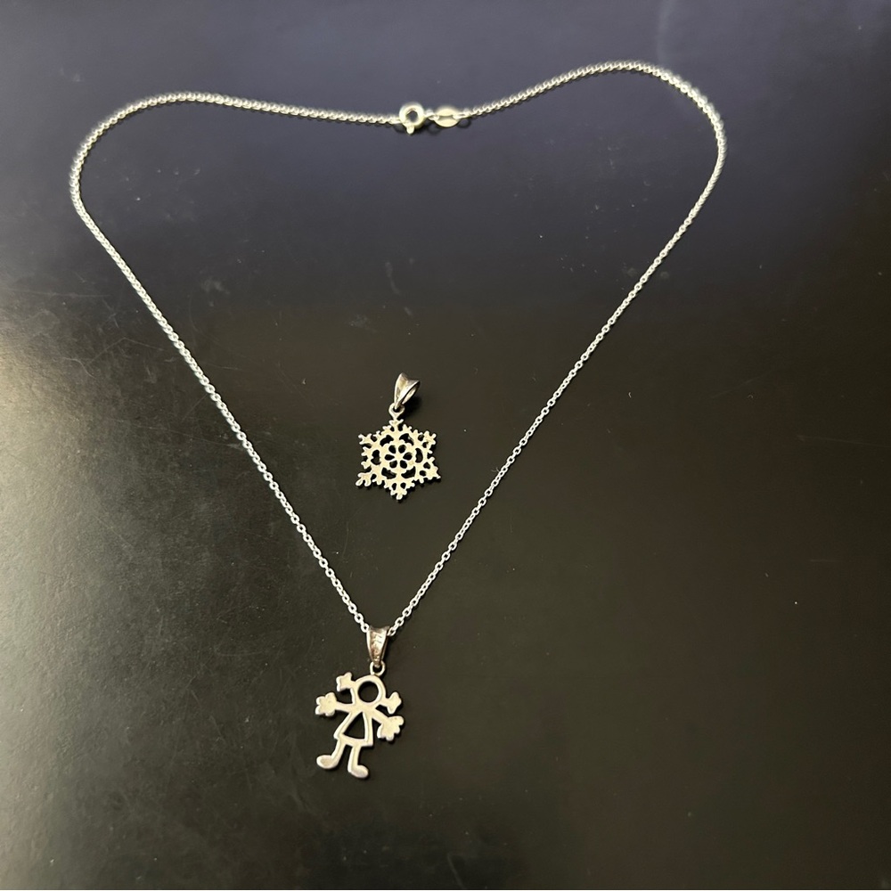Lot of two 925 sterling silver Snowflake and girl Pendants with 16inch necklace